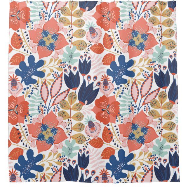 Floral seamless pattern on white. Abstract backgro Shower Curtain (Front)
