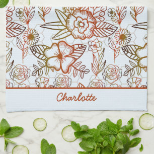 Floral seamless pattern orange personalized name  kitchen towel