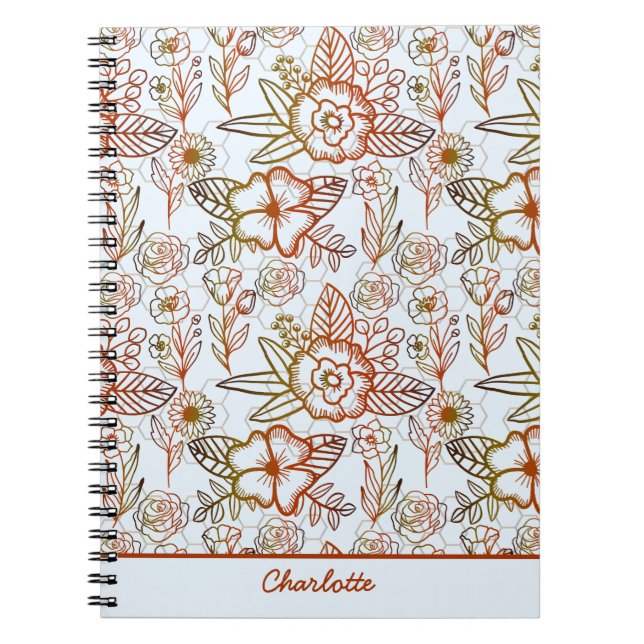 Floral seamless pattern orange personalized name  notebook (Front)