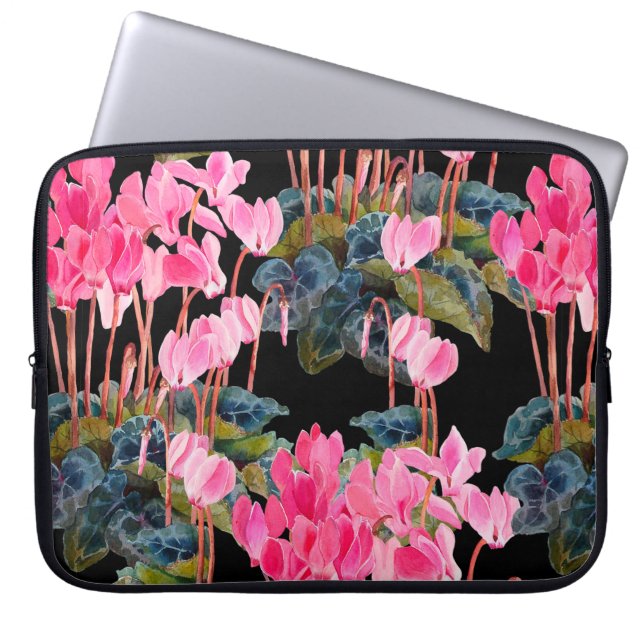 Floral seamless pattern. Pink cyclamen isolated on Laptop Sleeve (Front)
