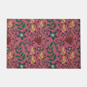 Floral seamless pattern pink flowers leaves branch doormat