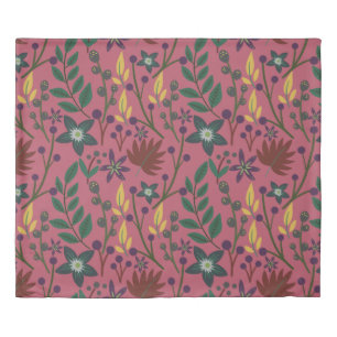Floral seamless pattern pink flowers leaves branch duvet cover