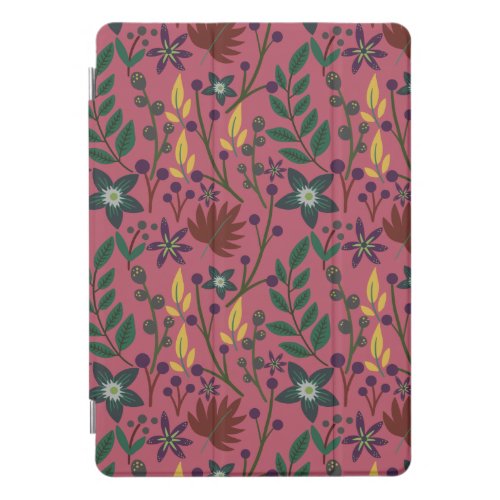 Floral seamless pattern pink flowers leaves branch iPad pro cover