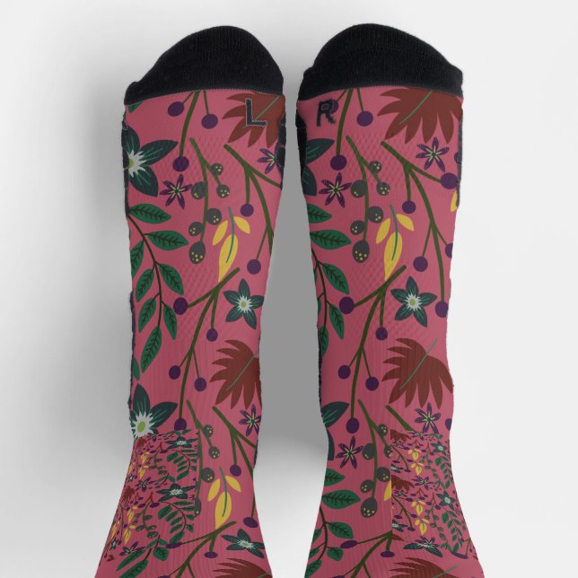 Floral seamless pattern pink flowers leaves branch socks (Top)
