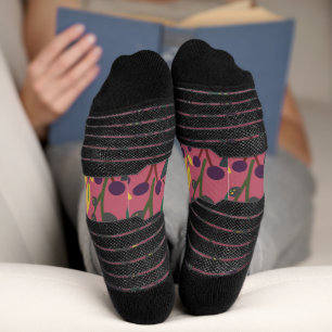 Floral seamless pattern pink flowers leaves branch socks