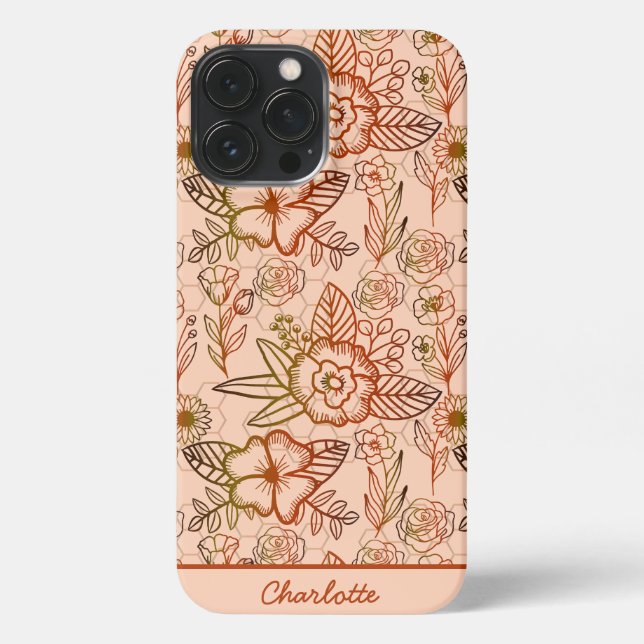 Floral seamless pattern pink personalized name iPhone case (Back)