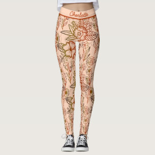 Floral seamless pattern pink personalized name leggings
