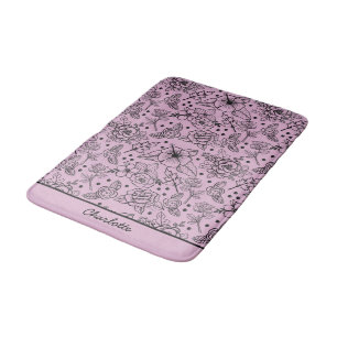 Floral seamless pattern purple personalized name bath mat