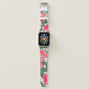 Floral seamless pattern, red camellia flowers with apple watch band