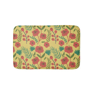Floral seamless pattern red yellow green flowers bath mat