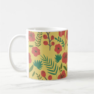 Floral seamless pattern red yellow green flowers coffee mug