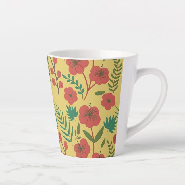 Floral seamless pattern red yellow green flowers latte mug (Right)