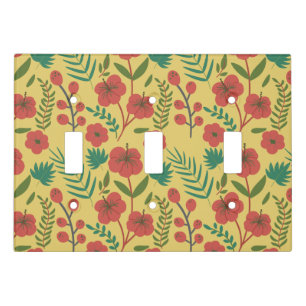 Floral seamless pattern red yellow green flowers light switch cover
