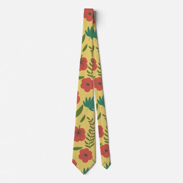 Floral seamless pattern red yellow green flowers neck tie (Front)