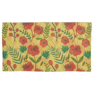 Floral seamless pattern red yellow green flowers pillow case