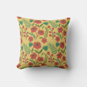 Floral seamless pattern red yellow green flowers throw pillow