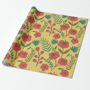 Floral seamless pattern red yellow green flowers wrapping paper