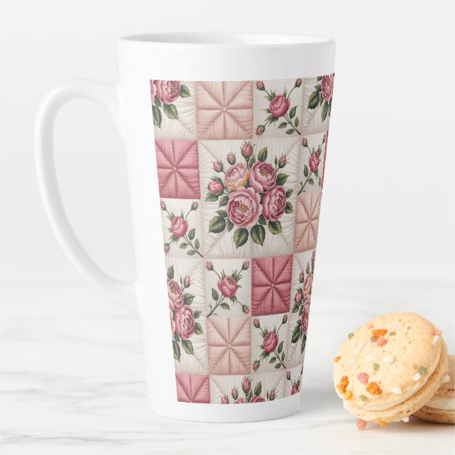  Floral Seamless Pattern, Roes Seamless Pattern Latte Mug (In Situ)