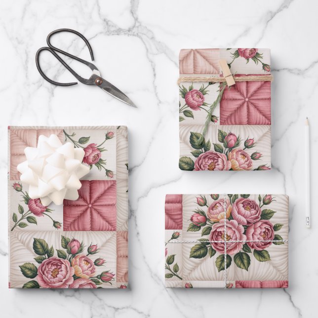  Floral Seamless Pattern, Roes Seamless Pattern Wrapping Paper Sheets (Front)