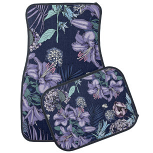 Floral seamless pattern. There are Lily, Hydrangea Car Floor Mat