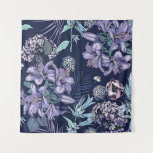 Floral seamless pattern. There are Lily, Hydrangea Tapestry