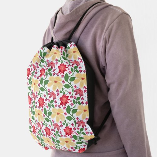 Floral Seamless Pattern | Watercolor Flower Repeat Drawstring Bag