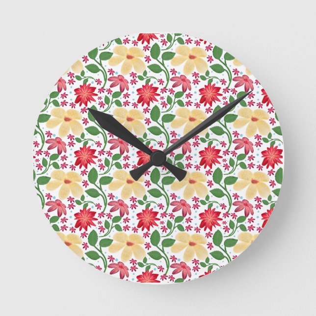 Floral Seamless Pattern | Watercolor Flower Repeat Round Clock (Front)