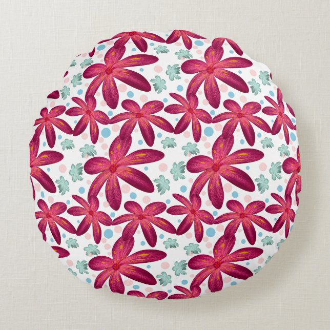Floral Seamless Pattern | Watercolor Flower Repeat Round Pillow (Front)