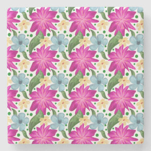 Floral Seamless Pattern Watercolor Flower Repeat Stone Coaster