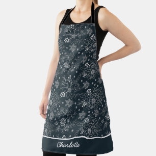 Floral seamless pattern white on dark personalized apron