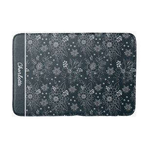 Floral seamless pattern white on dark personalized bath mat
