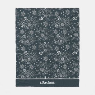Floral seamless pattern white on dark personalized fleece blanket