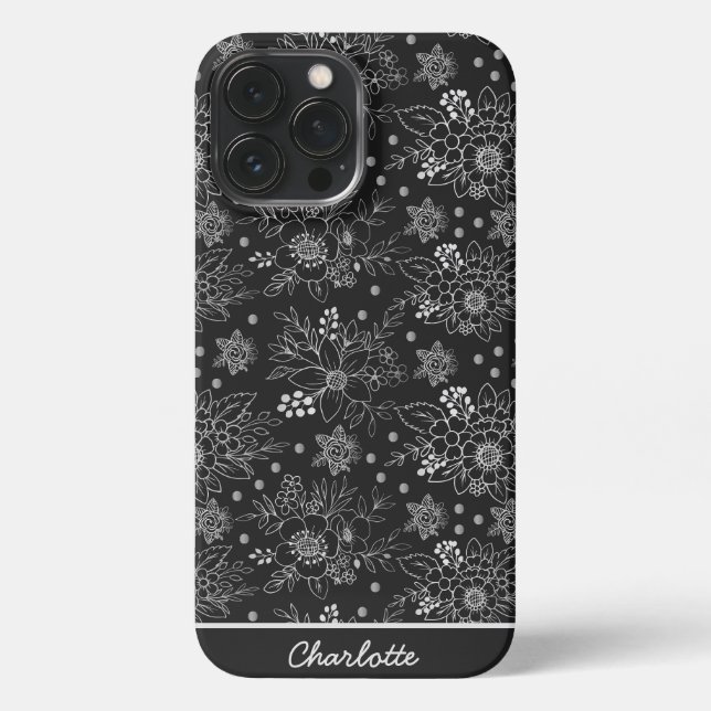 Floral seamless pattern white personalized name iPhone case (Back)