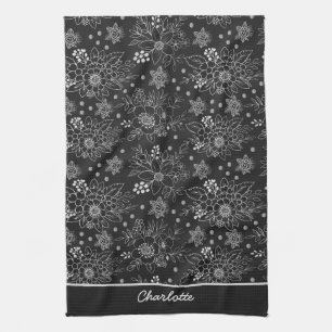 Floral seamless pattern white personalized name kitchen towel