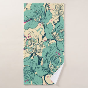 floral seamless pattern with blue orchidsfashion, bath towel