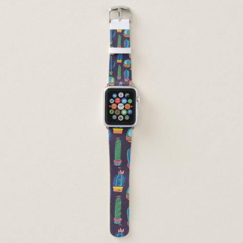 floral seamless pattern with cute cactuses on the  apple watch band