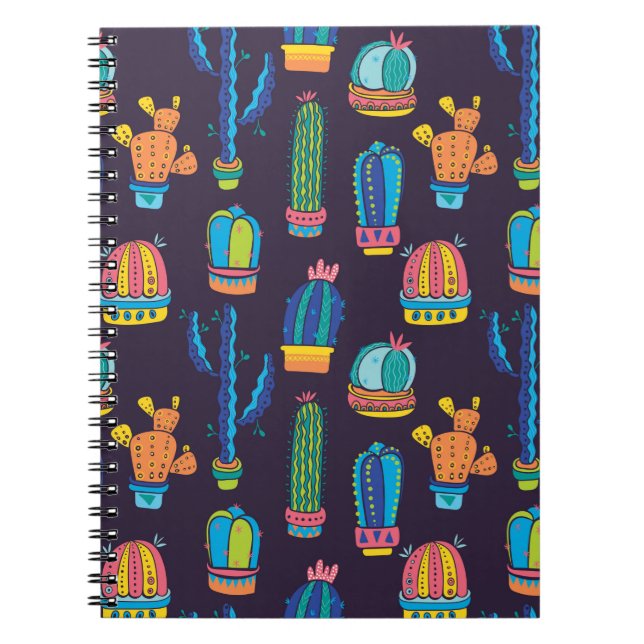 floral seamless pattern with cute cactuses on the  notebook (Front)