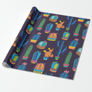 floral seamless pattern with cute cactuses on the  wrapping paper