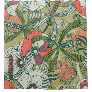 Floral seamless pattern with cute plants. backgrou shower curtain