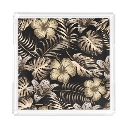 Floral Seamless Pattern with Leaves Acrylic Tray