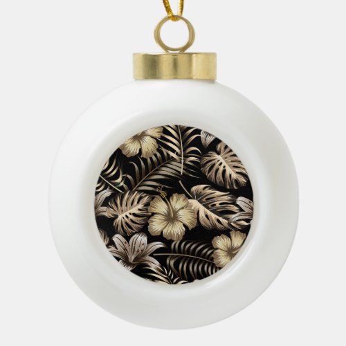 Floral Seamless Pattern with Leaves Ceramic Ball Christmas Ornament