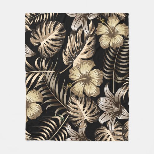 Floral Seamless Pattern with Leaves Fleece Blanket