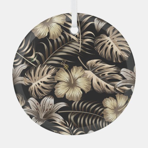 Floral Seamless Pattern with Leaves Glass Ornament