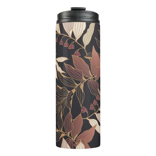 Floral seamless pattern with leaves on a dark back thermal tumbler (Front)