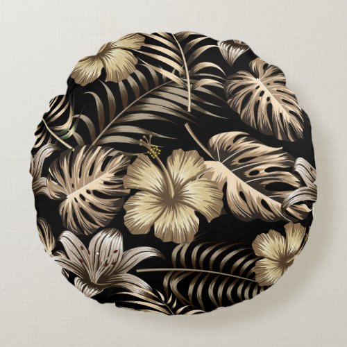 Floral Seamless Pattern with Leaves Round Pillow