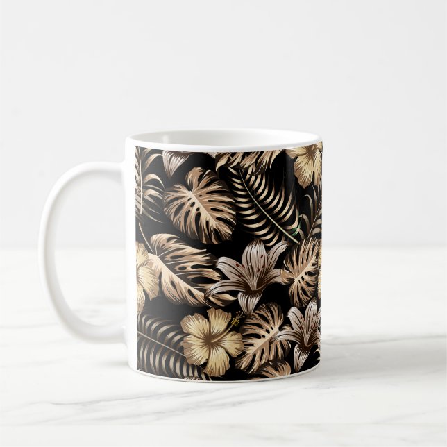 Floral seamless pattern with leaves. tropical back coffee mug (Left)
