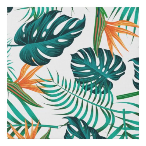 Floral seamless pattern with leaves tropical back faux canvas print