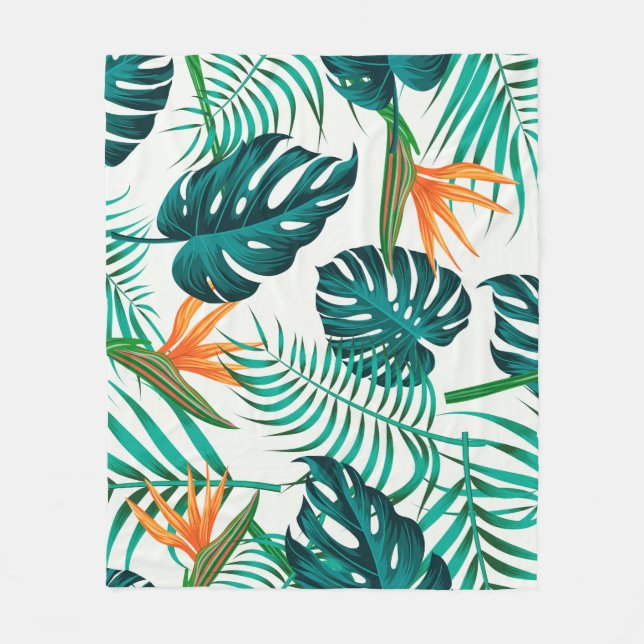 Floral seamless pattern with leaves. tropical back fleece blanket (Front)