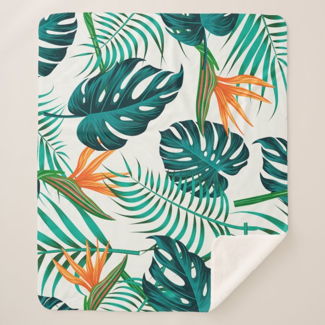 Floral seamless pattern with leaves. tropical back sherpa blanket (Front)