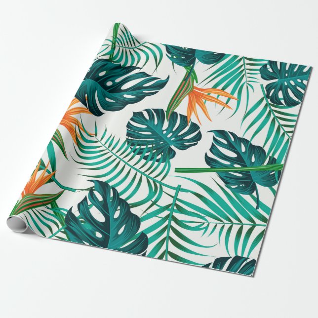 Floral seamless pattern with leaves. tropical back wrapping paper (Unrolled)